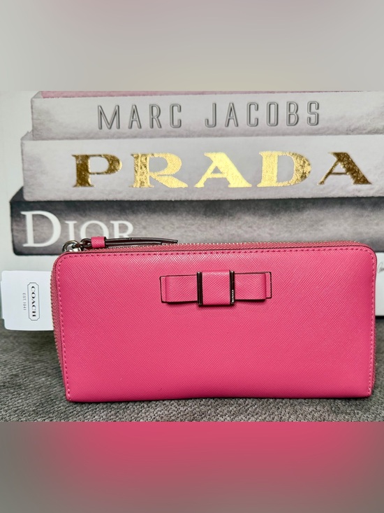 Coach Handbags - Coach Pink Darcy Bow Crossgrain Leather Accordion Zip-Around Wallet NWT